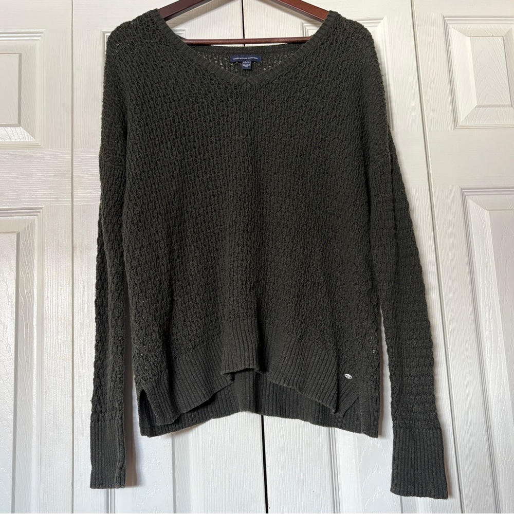 American Eagle Women Wool Blend Sweater Small Dark Green | Cozy Fall Knitwear